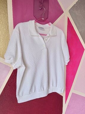 Alfred Dunner Vintage White Short Sleeve Textured Polo